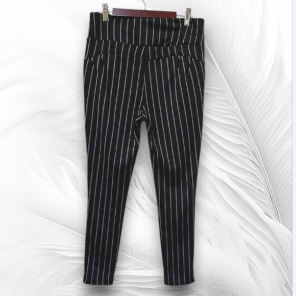 Black Pinstripe High Waist Stretch Pants - Picture 3 of 9